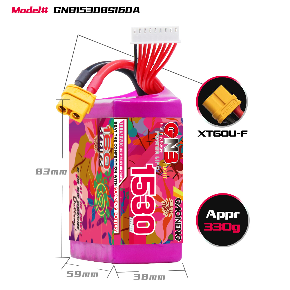 GAONENG GNB 8S 29.6V 1530mah 160C XT60 LiPo Battery