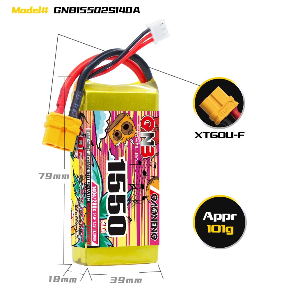 GAONENG GNB 2S 7.4V 1550mAh 140C XT60 LiPo Battery
