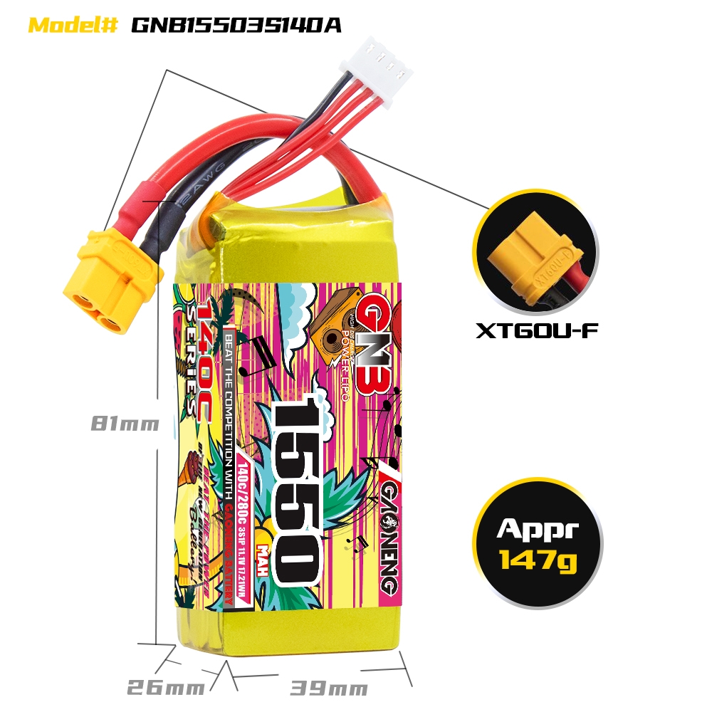 GAONENG GNB 3S 11.1V 1550mAh 140C XT60 LiPo Battery