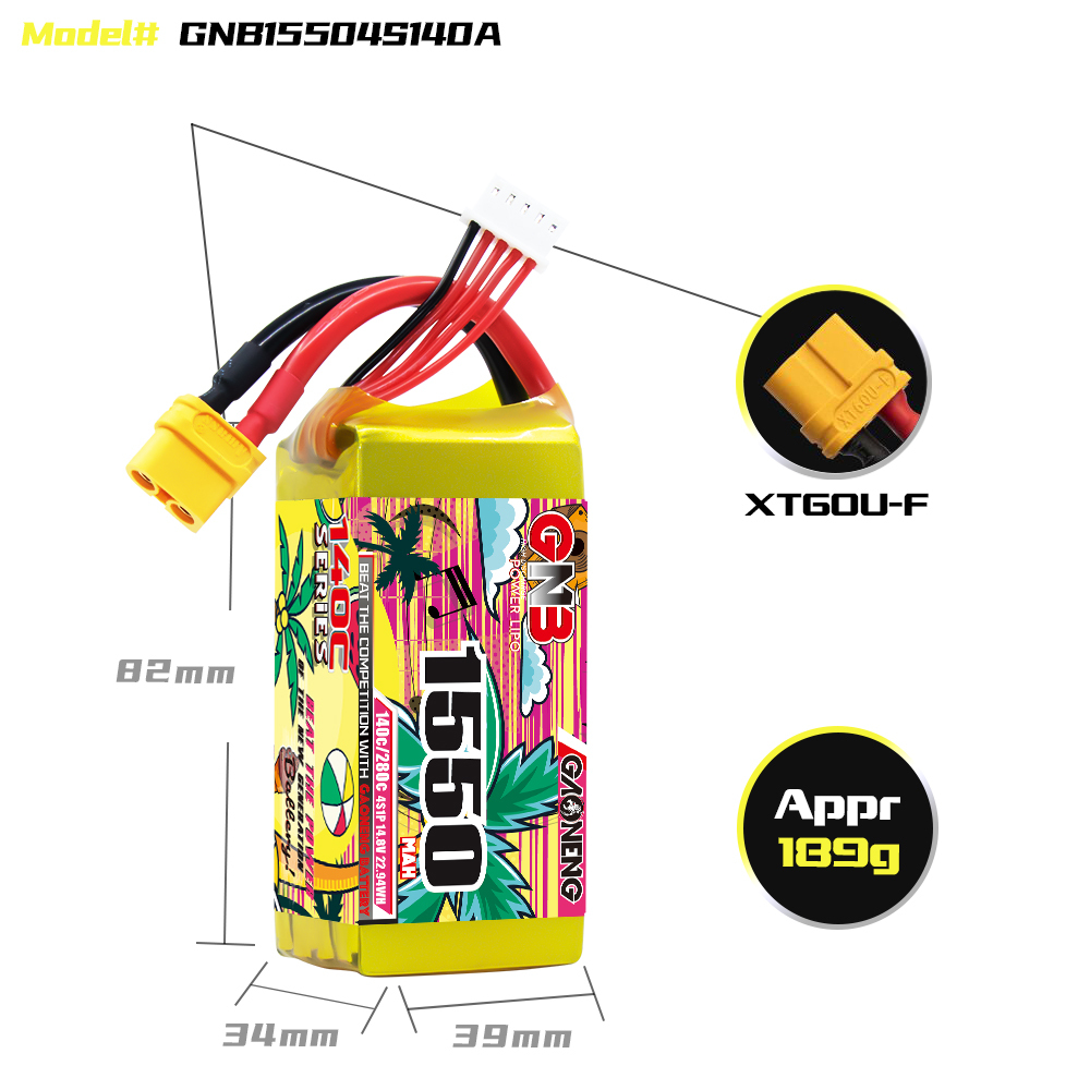GAONENG GNB 4S 14.8V 1550mAh 140C XT60 LiPo Battery