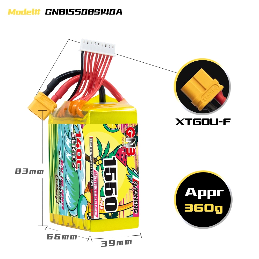 GAONENG GNB 8S 29.6V 1550mAh 140C XT60 LiPo Battery
