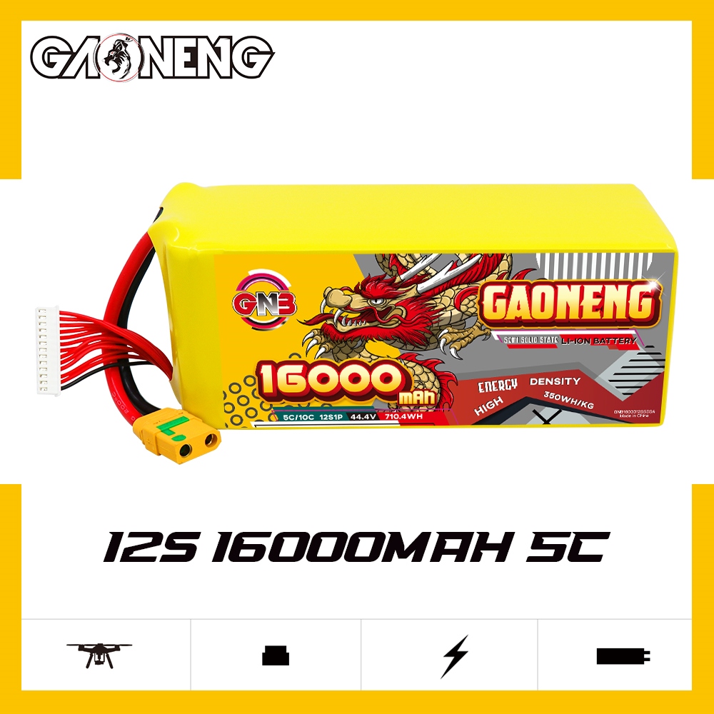 GAONENG GNB 16000mah 12S 44.4V 5C XT90S Semi Solid State Li-ion Battery 350WH/kg