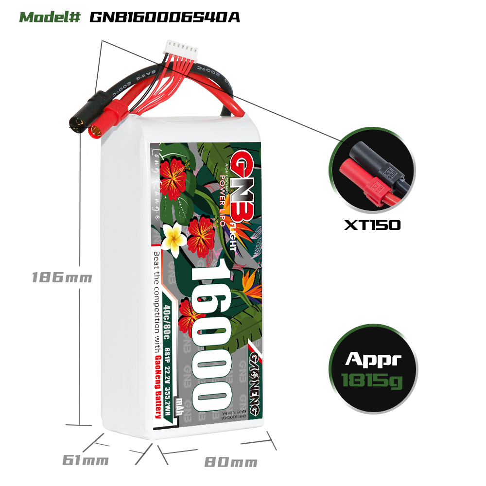 GAONENG GNB 6S1P 22.2V 16000mAh 40C RC LiPo Battery XT150