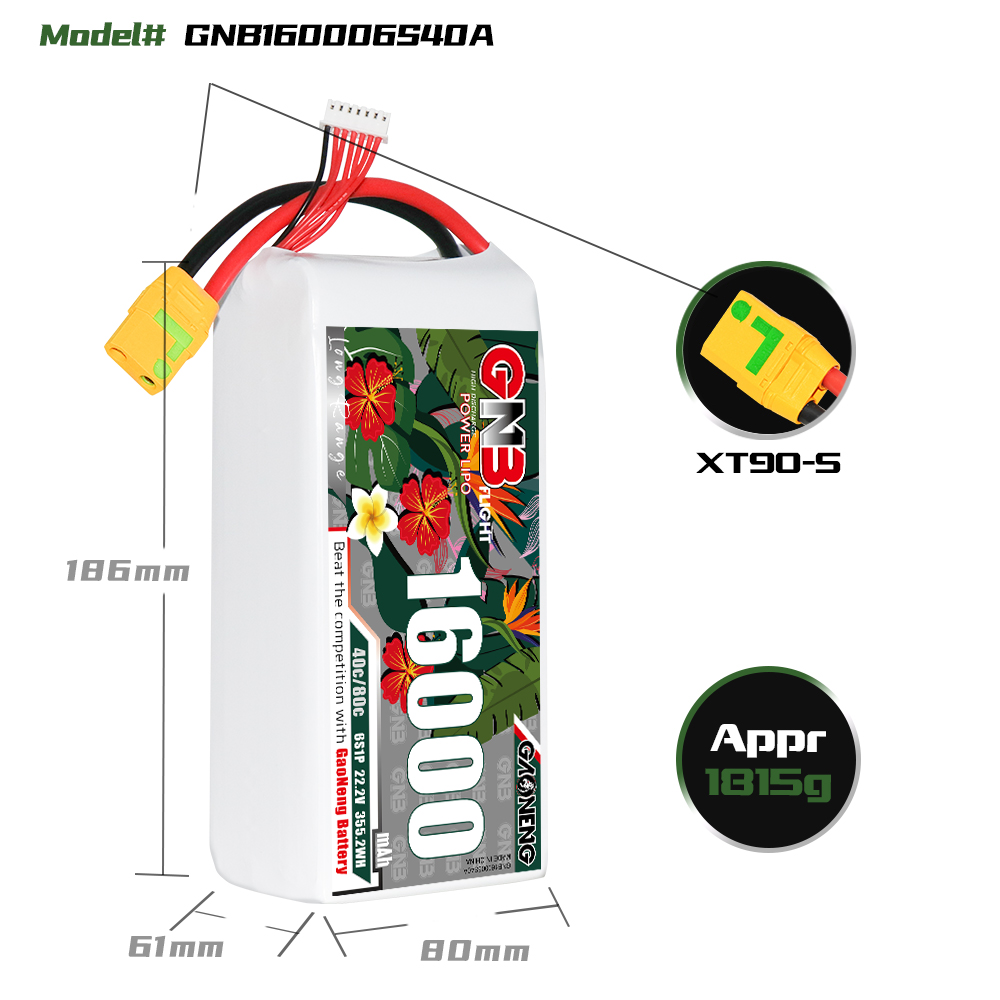 GAONENG GNB 6S1P 22.2V 16000mAh 40C RC LiPo Battery XT90S Anti-Spark