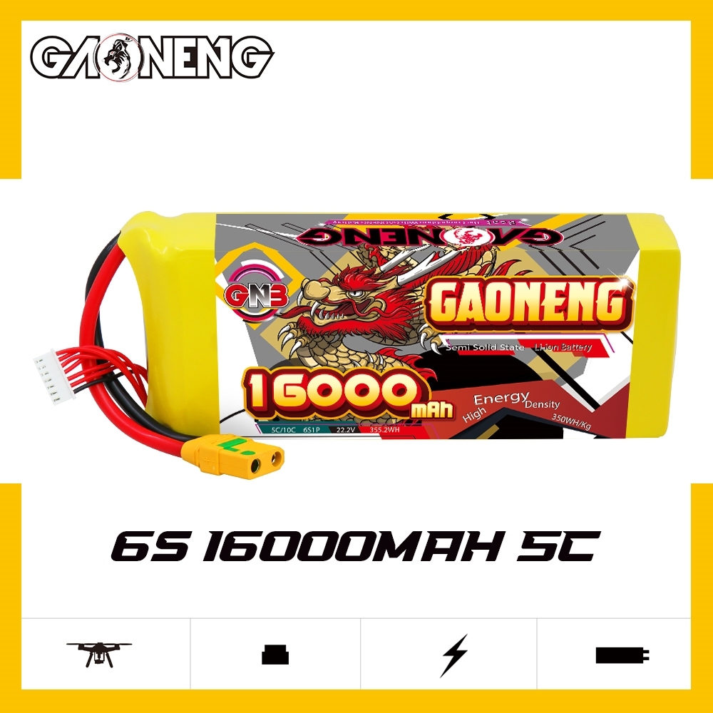 GAONENG GNB 16000mah 6S 22.2V 5C XT90S Semi Solid State Li-ion Battery 350WH/kg