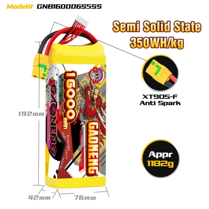 GAONENG GNB 16000mah 6S 22.2V 5C XT90S Semi Solid State Li-ion Battery 350WH/kg