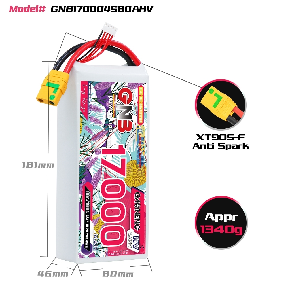 GAONENG GNB 4S 15.2V HV 17000mAh 80C RC LiPo Battery XT90S