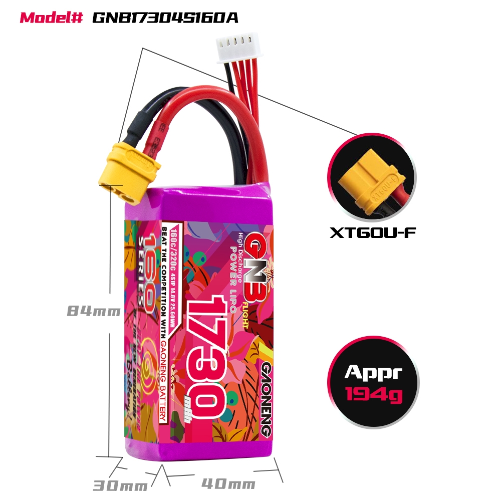 GAONENG GNB 4S 14.8V 1730mAh 160C XT60 LiPo Battery