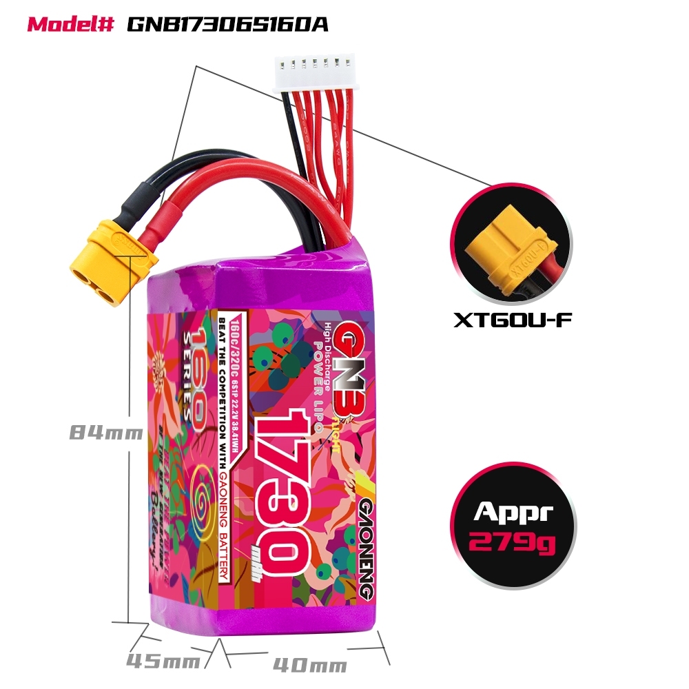GAONENG GNB 6S 22.2V 1730mAh 160C XT60 LiPo Battery