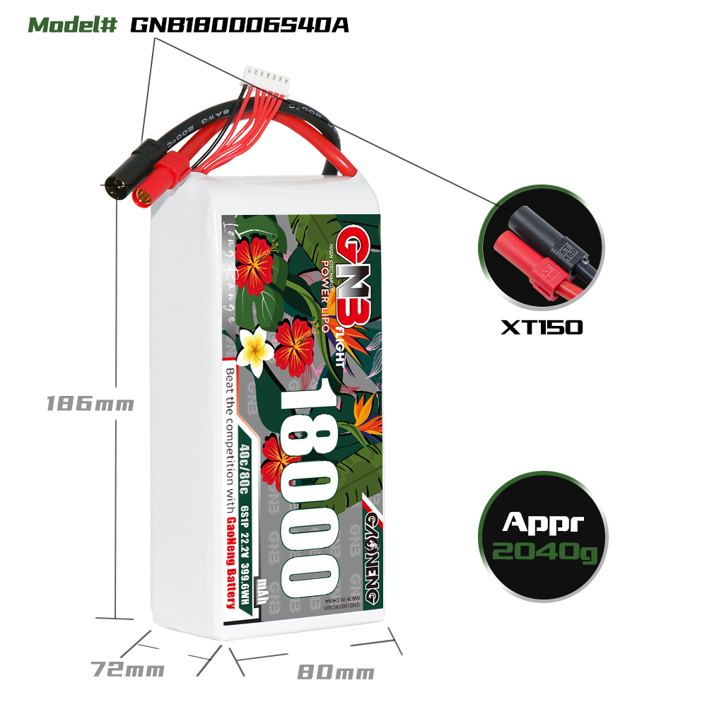 GAONENG GNB 6S1P 22.2V 18000mAh 40C RC LiPo Battery XT150
