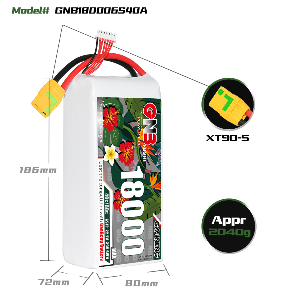 GAONENG GNB 6S1P 22.2V 18000mAh 40C RC LiPo Battery XT90S Anti-Spark