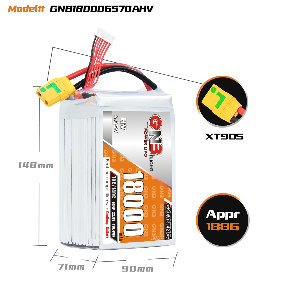 GAONENG GNB 6S 22.8V HV 18000mAh 70C RC LiPo Battery XT90S