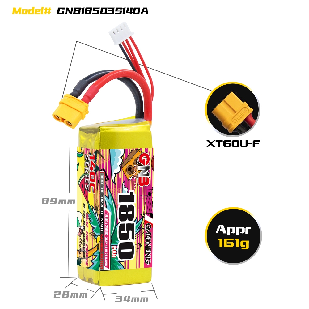 GAONENG GNB 3S 11.1V 1850mAh 140C XT60 LiPo Battery