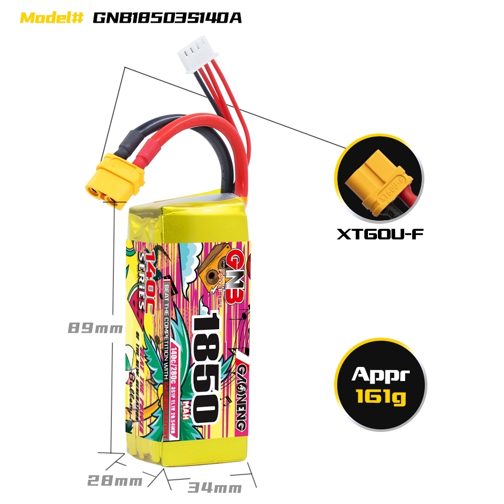 GAONENG GNB 3S 11.1V 1850mAh 140C XT60 LiPo Battery