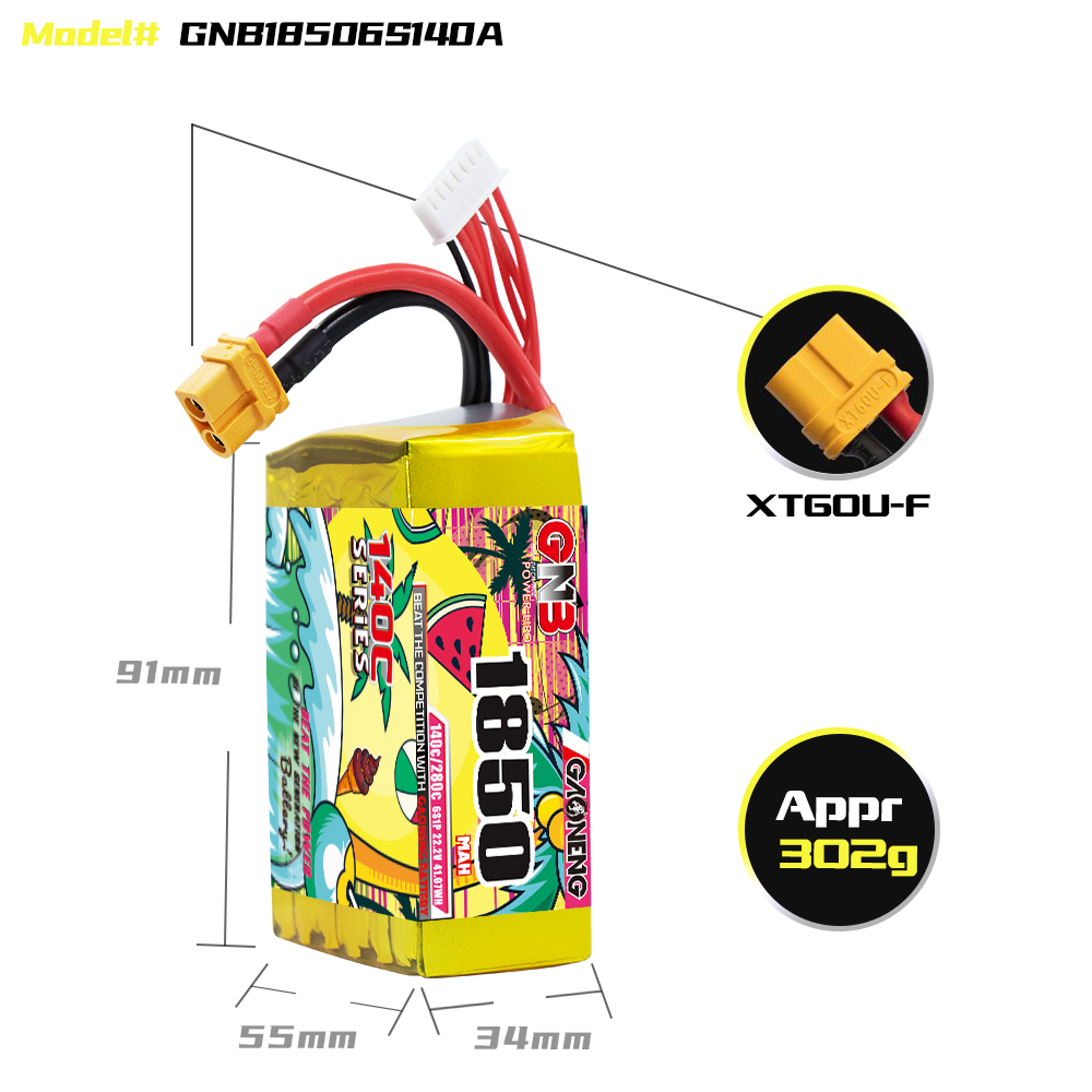 GAONENG GNB 6S 22.2V 1850mAh 140C XT60 LiPo Battery