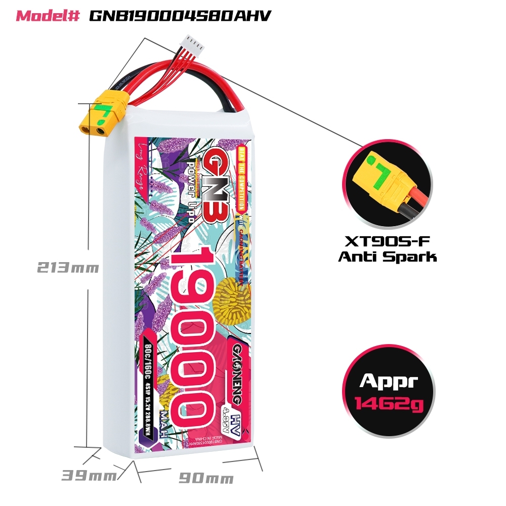 GAONENG GNB 4S 15.2V HV 19000mAh 80C RC LiPo Battery XT90S