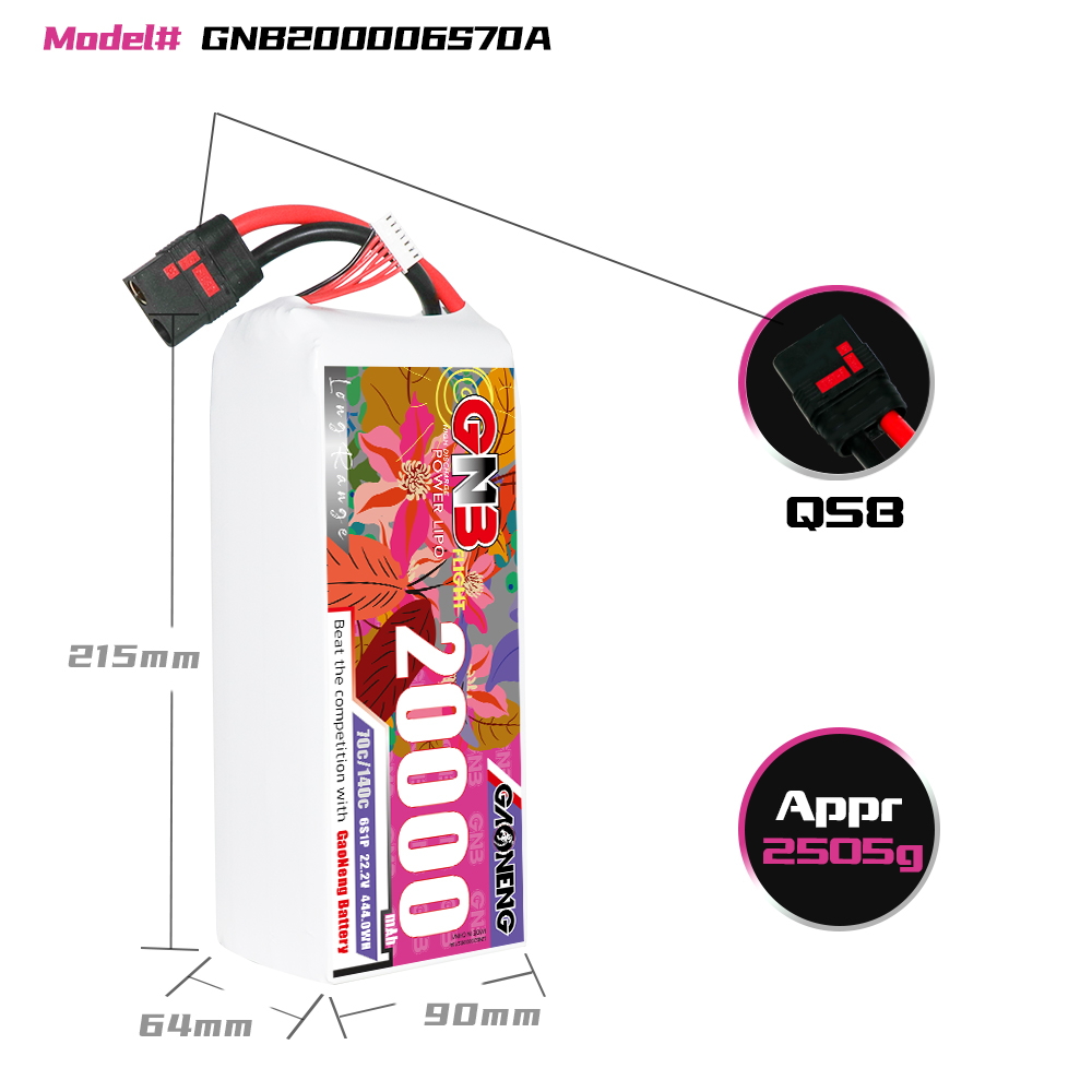 GAONENG GNB 6S1P 22.2V 20000mAh 70C RC LiPo Battery QS8