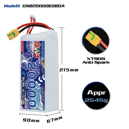 GAONENG GNB 6S1P 22.2V 20000mAh 80C RC LiPo Battery XT90S