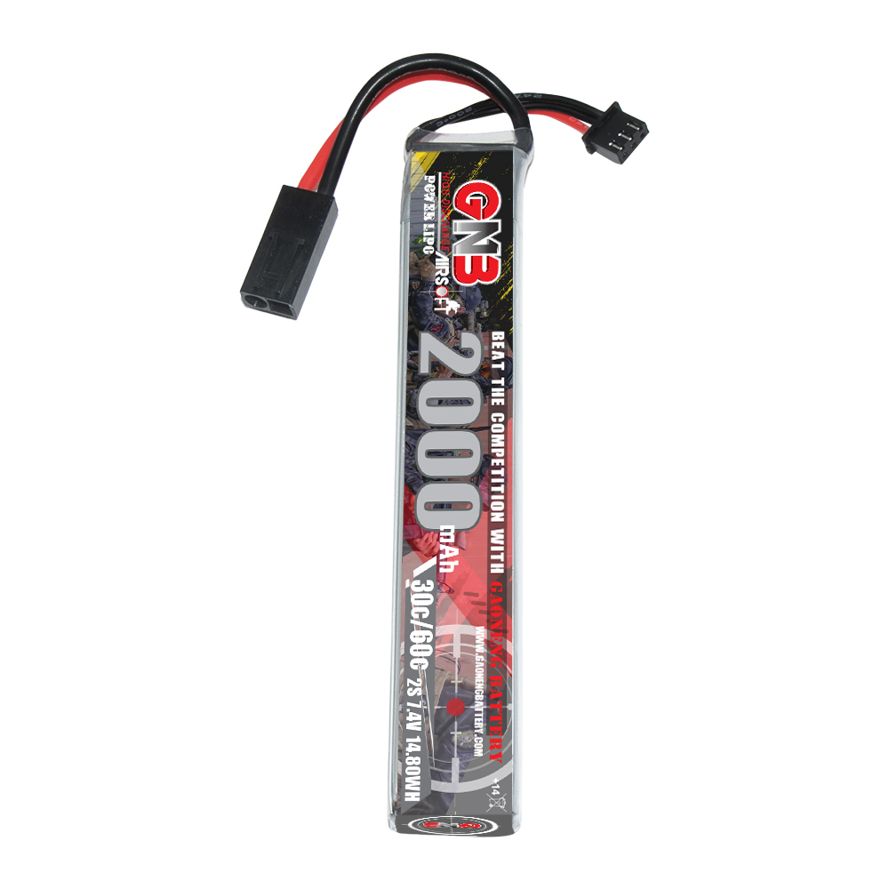 2PCS - GAONENG GNB 2S 7.4V 2000mAh 30C Mini Tamiya LiPo Battery for AirSoft