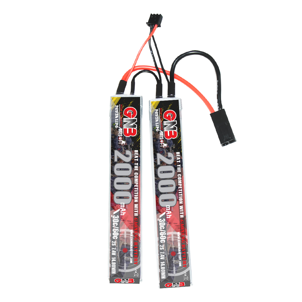 2PCS - GAONENG GNB 2S 7.4V 2000mAh 30C Mini Tamiya 2 Cells LiPo Battery for AirSoft