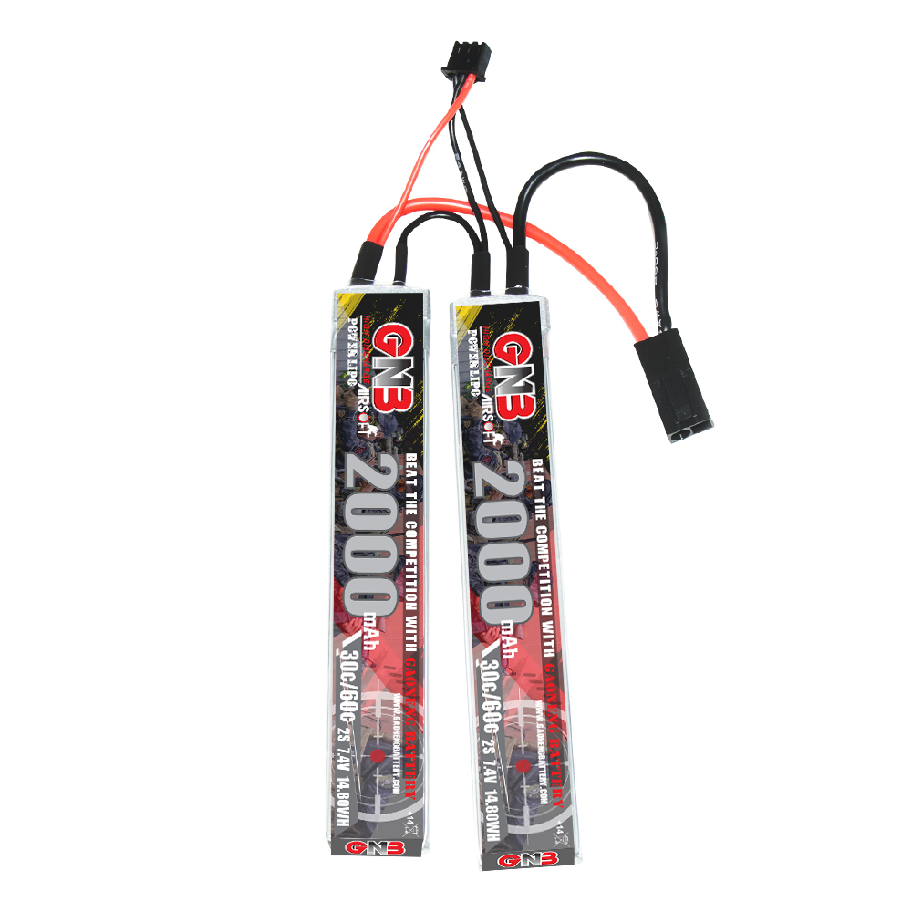 2PCS - GAONENG GNB 2S 7.4V 2000mAh 30C Mini Tamiya 2 Cells LiPo Battery for AirSoft