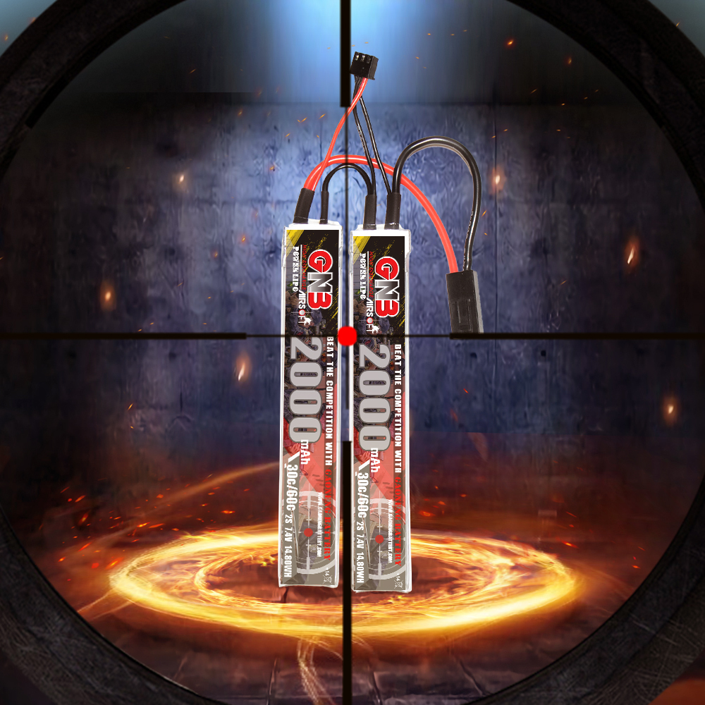 2PCS - GAONENG GNB 2S 7.4V 2000mAh 30C Mini Tamiya 2 Cells LiPo Battery for AirSoft