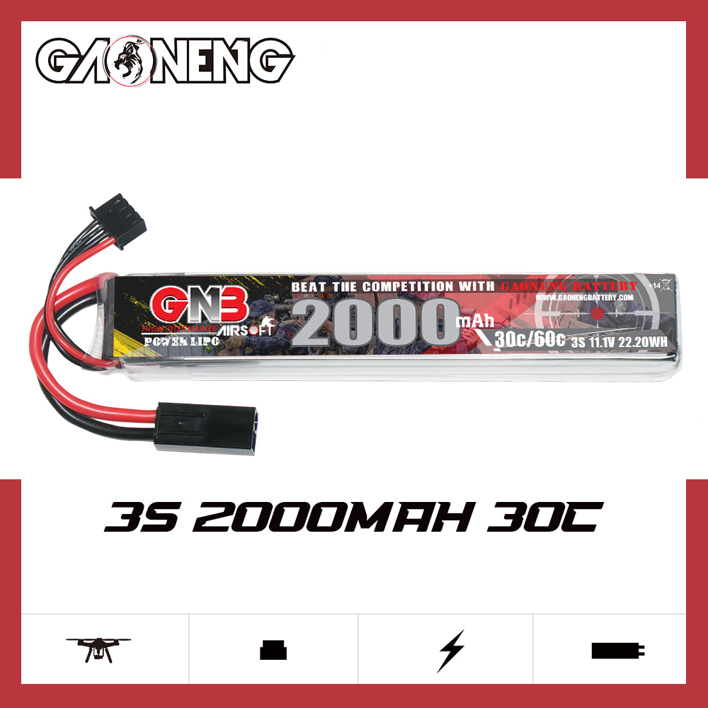 2PCS - GAONENG GNB 3S 11.1V 2000mAh 30C Mini Tamiya LiPo Battery for AirSoft