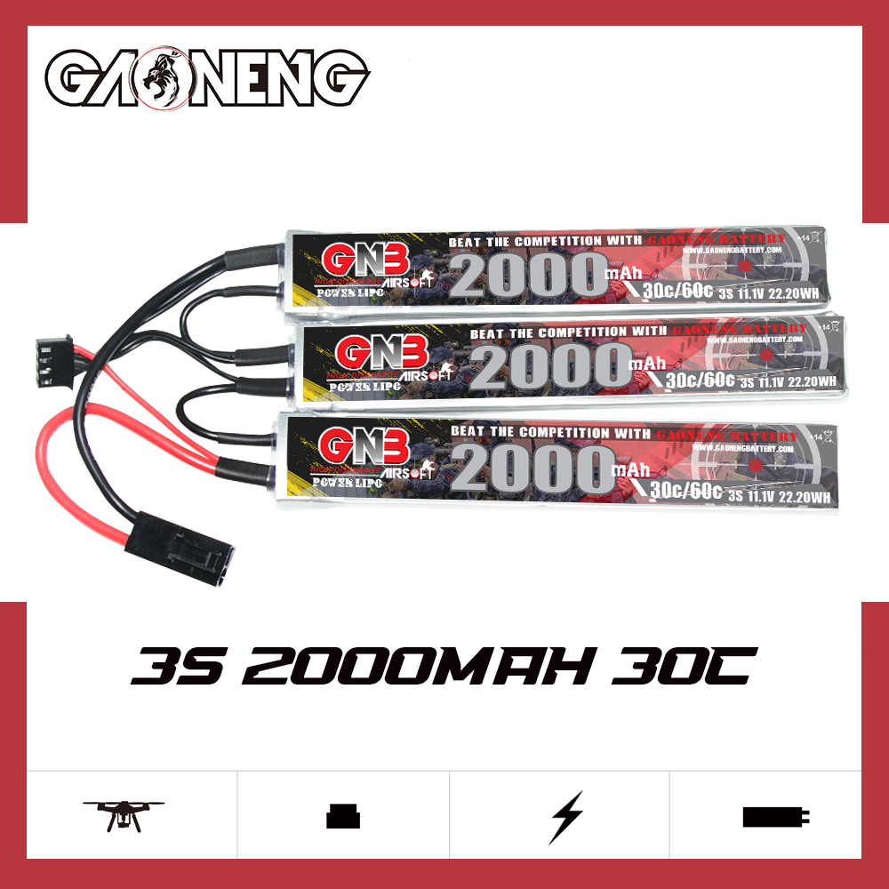 2PCS - GAONENG GNB 3S 11.1V 2000mAh 30C Mini Tamiya 3 Cells LiPo Battery for AirSoft