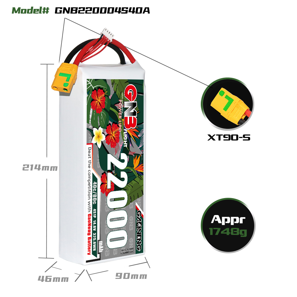 GAONENG GNB 4S1P 14.8V 22000mAh 40C RC LiPo Battery XT90S Anti-Spark