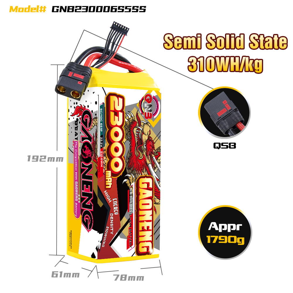 GAONENG GNB 23000mah 6S 22.2V 5C QS8 Semi Solid State Li-ion Battery 310WH/kg