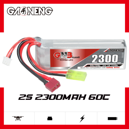 GAONENG GNB 2S 7.4V 2300mAh 60C LiPo Battery T-PLUG & Green Mini Tamiya Connector