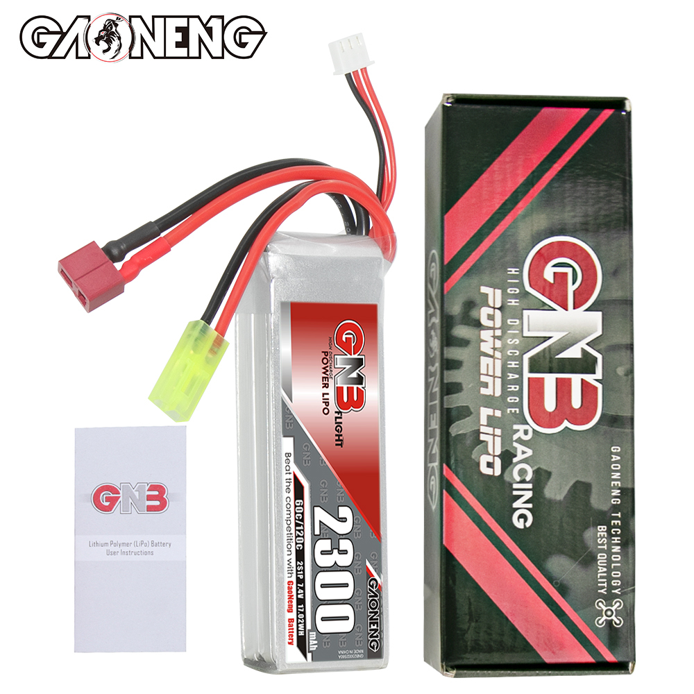 GAONENG GNB 2S 7.4V 2300mAh 60C LiPo Battery T-PLUG & Green Mini Tamiya Connector