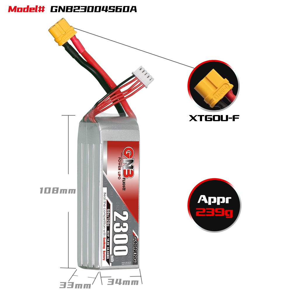 GAONENG GNB 4S 14.8V 2300mAh 60C XT60 LiPo Battery