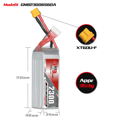 GAONENG GNB 6S 22.2V 2300mAh 60C XT60 LiPo Battery
