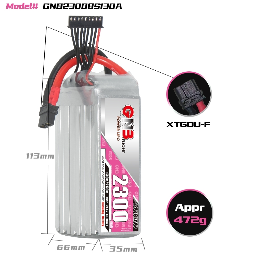 GAONENG GNB 8S 29.6V 2300mAh 130C XT60 LiPo Battery