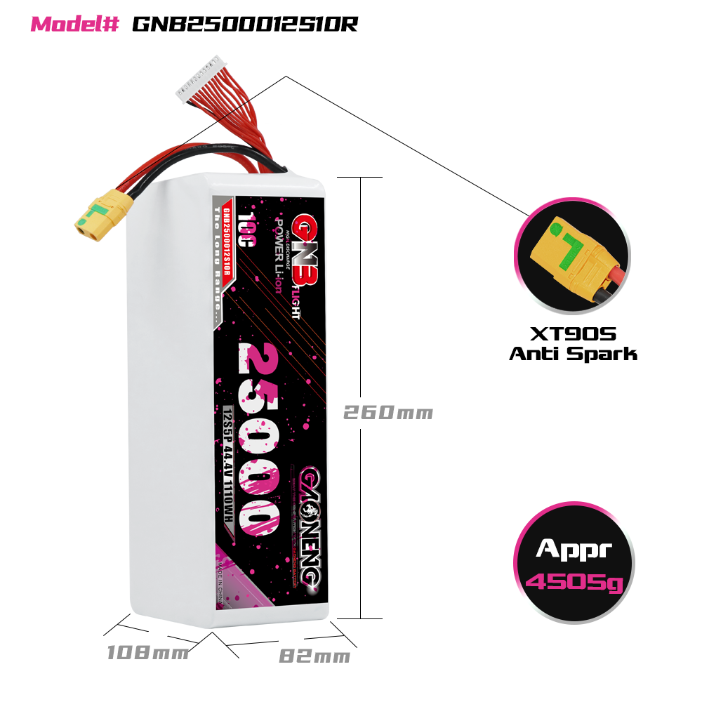 GAONENG GNB 12S 44.4V 25000mah 10C XT90S Li-ion Battery 