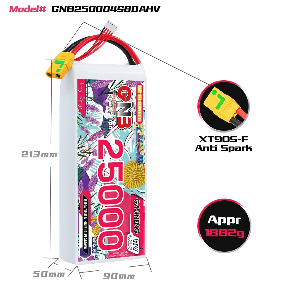 GAONENG GNB 4S 15.2V HV 25000mAh 80C RC LiPo Battery XT90S
