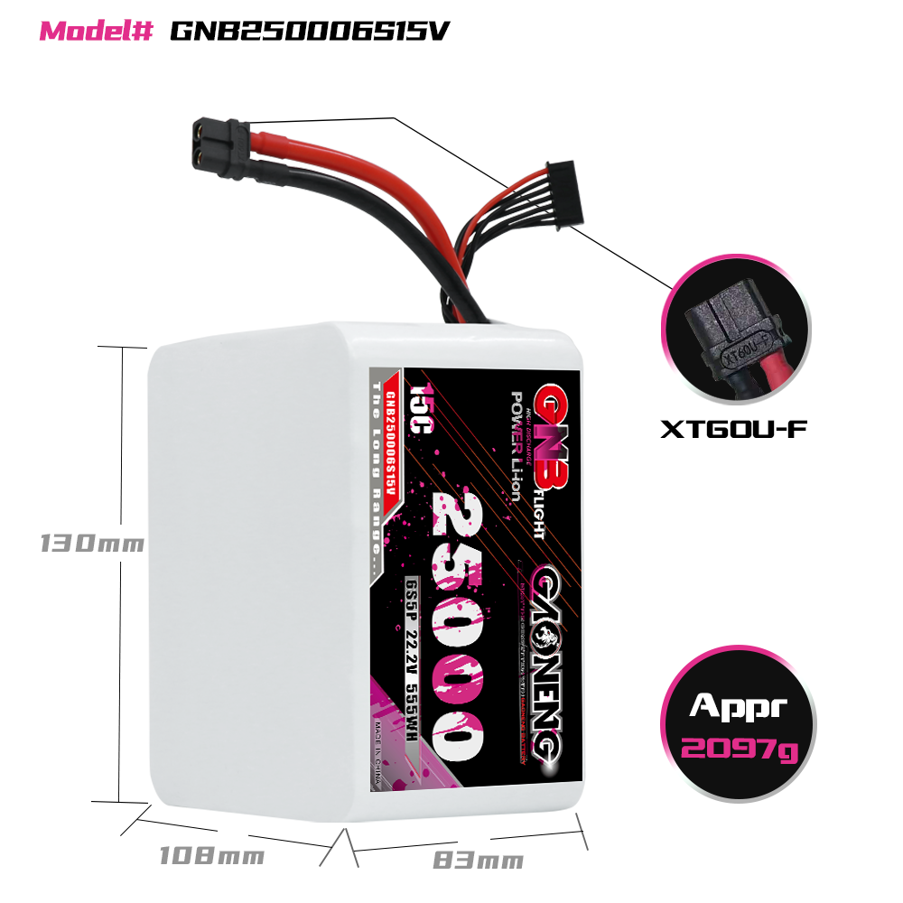 GAONENG GNB 6S5P 22.2V 25000mAh 15C XT60 Li-ion Battery 