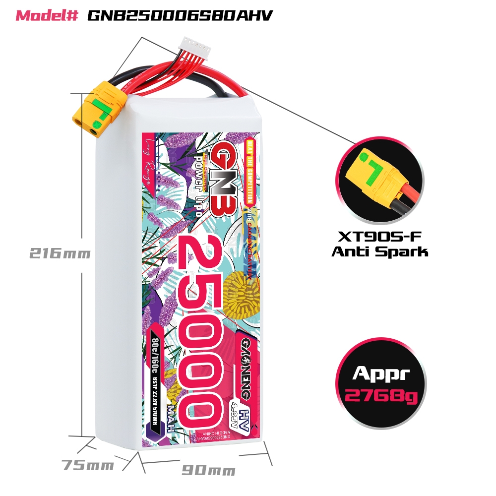 GAONENG GNB 6S 22.8V HV 25000mAh 80C RC LiPo Battery XT90S