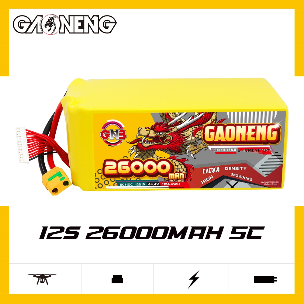 GAONENG GNB 26000mah 12S 44.4V 5C XT90S Semi Solid State Li-ion Battery 350WH/kg