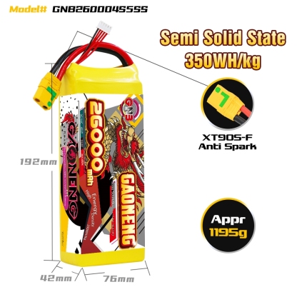 GAONENG GNB 26000mah 4S 14.8V 5C XT90S Semi Solid State Li-ion Battery 350WH/kg