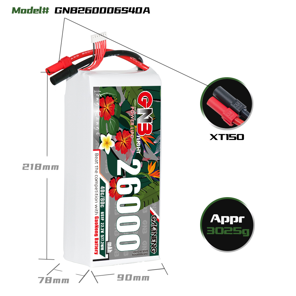 GAONENG GNB 6S1P 22.2V 26000mAh 40C RC LiPo Battery XT150
