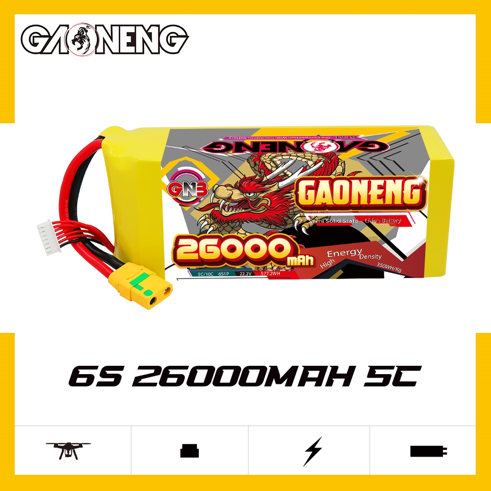 GAONENG GNB 26000mah 6S 22.2V 5C XT90S Semi Solid State Li-ion Battery 350WH/kg