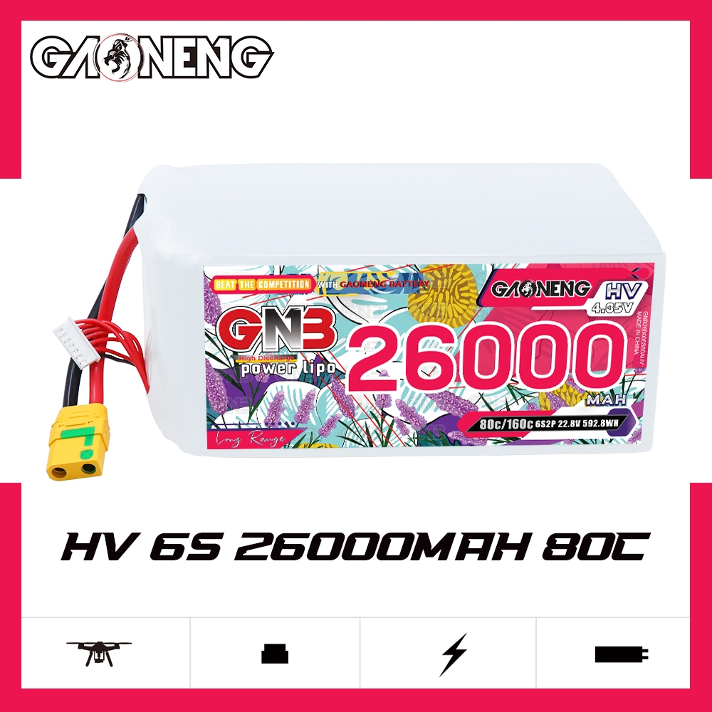 GAONENG GNB 6S 22.8V HV 26000mAh 80C RC LiPo Battery XT90S