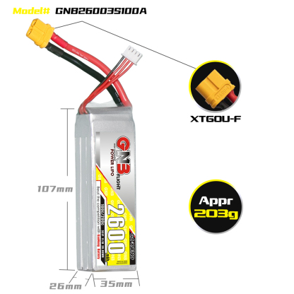 GAONENG GNB 3S 11.1V 2600mAh 100C XT60 LiPo Battery