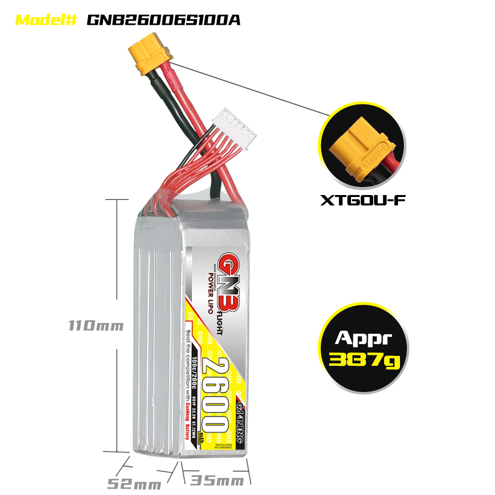 GAONENG GNB 6S 22.2V 2600mAh 100C XT60 LiPo Battery