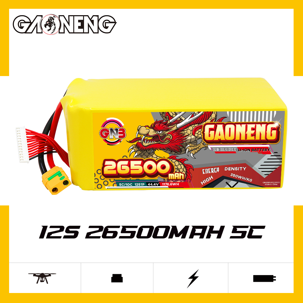 GAONENG GNB 26500mah 12S 44.4V 5C XT90S Semi Solid State Li-ion Battery 350WH/kg