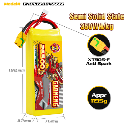 GAONENG GNB 26500mah 4S 14.8V 5C XT90S Semi Solid State Li-ion Battery 350WH/kg