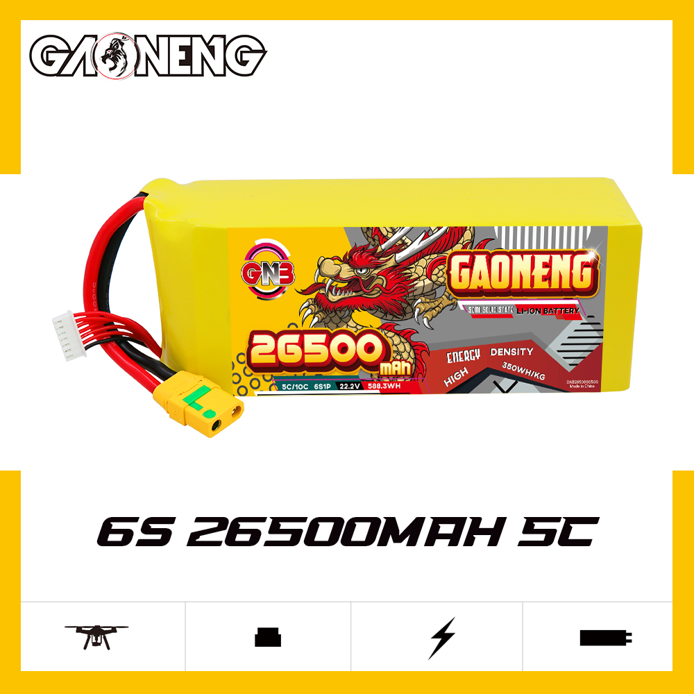 GAONENG GNB 26500mah 6S 22.2V 5C XT90S Semi Solid State Li-ion Battery 350WH/kg