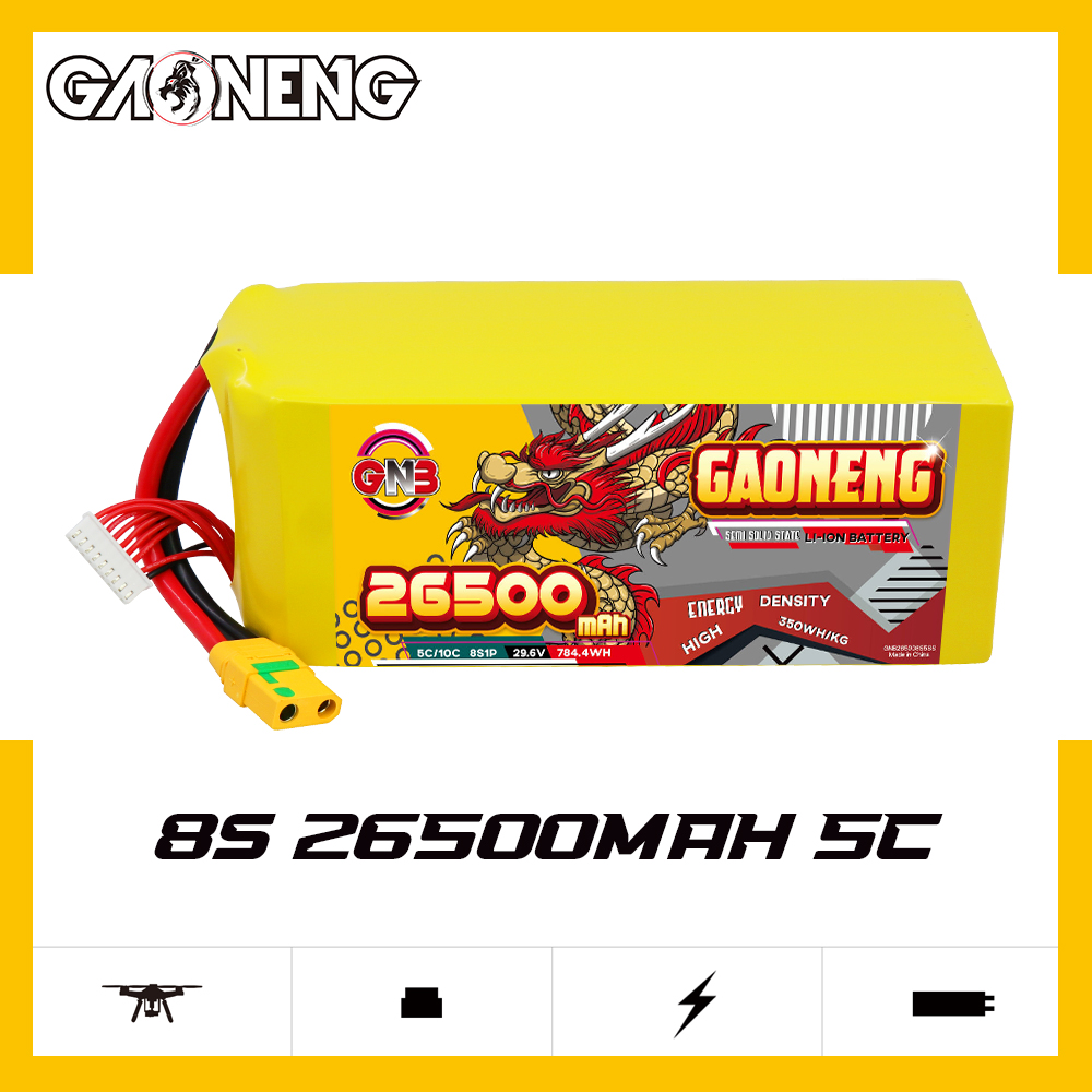 GAONENG GNB 26500mah 8S 29.6V 5C XT90S Semi Solid State Li-ion Battery 350WH/kg